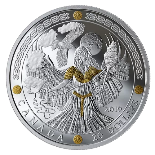 2019 Canadian $20 Norse Gods: Frigg - 1 oz Fine Silver Gold-plated Coin-coin in capsule & COA only