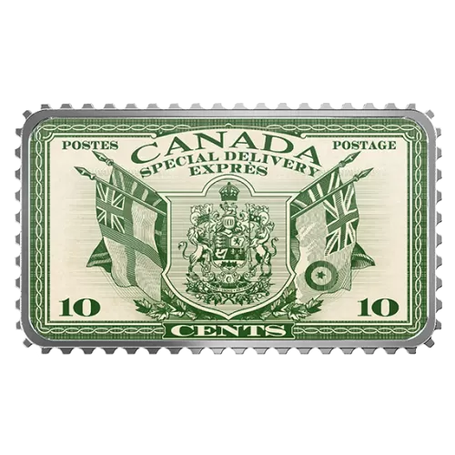 2019 Canadian $20 Canada’s Historical Stamps: Coat of Arms and Flags Special Delivery - 1 oz Fine Silver Coloured Coin (Coin Only)