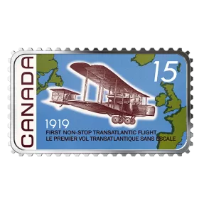 2019 Canadian $20 First Non-Stop Transatlantic Flight 100th Anniv 1 oz Silver Coloured Stamp-Shaped Coin