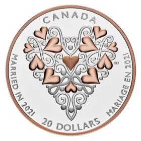 2021 Canadian $20 Best Wishes On Your Wedding Day - 1 oz Fine Silver Pink Gold-plated Coin
