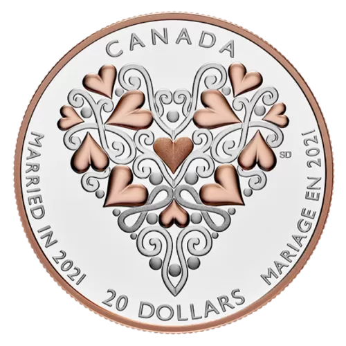 2021 Canadian $20 Best Wishes On Your Wedding Day - 1 oz Fine Silver Pink Gold-plated Coin