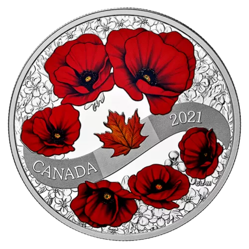 2021 Canadian $20 A Wreath of Remembrance: Lest We Forget - 1 oz Fine Silver Coloured Coin