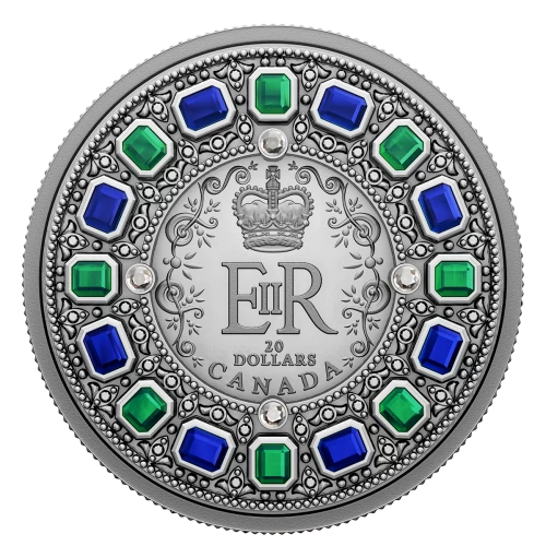 2022 (1952-) Canadian $20 The Imperial State Crown - 1 oz Fine Silver Coin with Gemstones