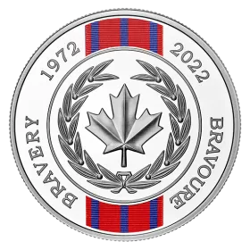 2022 (1972-) Canadian $20 Medal of Bravery 50th Anniv 1 oz Fine Silver Coloured Coin