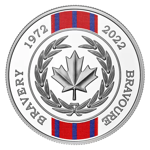 2022 (1972-) Canadian $20 Medal of Bravery 50th Anniv 1 oz Fine Silver Coloured Coin
