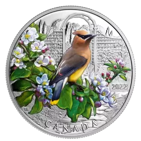 2022 Canadian $20 Colourful Birds: Cedar Waxwing - 1 oz Fine Silver Coloured Coin