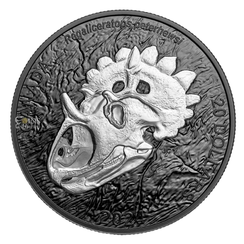 2024 Canada $20 Discovering Dinosaurs: Royal Horned Face - 1 oz Fine Silver Coin with Rhodium Plating