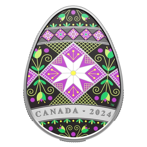 2024 Canadian $20 Contemporary Ukrainian Pysanka - 1 oz Fine Silver Egg-Shaped Coloured Coin