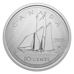 2025 Canada 10-Cent Tribute: W Mint Mark – Bluenose - 1 oz Fine Silver Coin