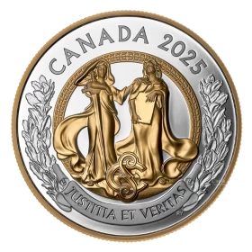 2025 Canada $20 Allegories of Justice and Truth - 1 oz Fine Silver Coin with Gold Plating