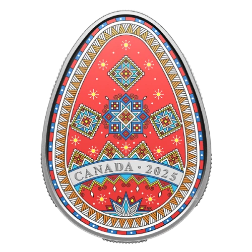 2025 Canada $20 Contemporary Ukrainian Pysanka - 1 oz Fine Silver Egg-Shaped Coloured Coin