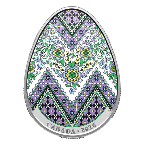 2026 Canada $20 Pysanka - 1 oz Fine Silver Egg-Shaped Coloured Coin