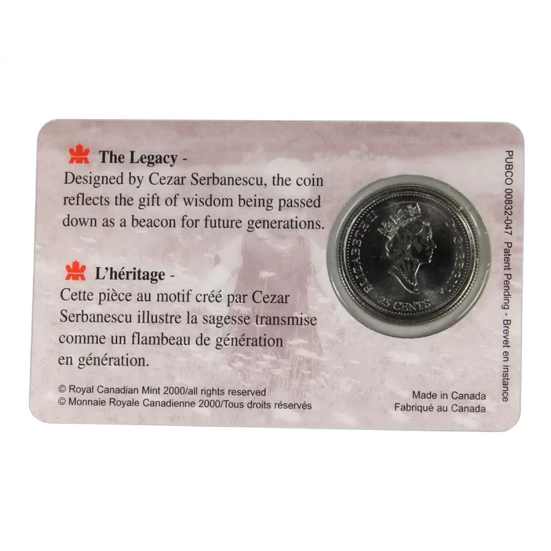 2000 Canadian 25-Cent Wisdom Sagesse Millennium Coin in Card