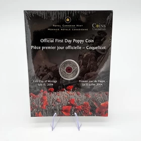 2004-P Canada 25-Cent Official First Day Remembrance Poppy Coloured Quarter Coin
