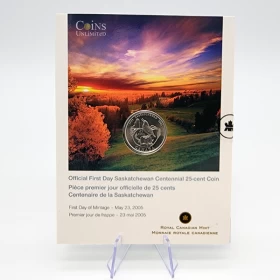 2005-P (1905-) Canada 25-Cent Saskatchewan Centennial Official First Day Quarter Coin