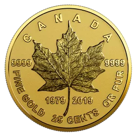 2019 (1979-) Canadian 25-Cent Gold Maple Leaf 40th Anniv 0.5g Pure Gold Coin