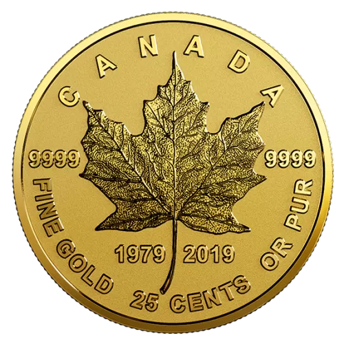 2019 (1979-) Canadian 25-Cent Gold Maple Leaf 40th Anniv 0.5g Pure Gold Coin