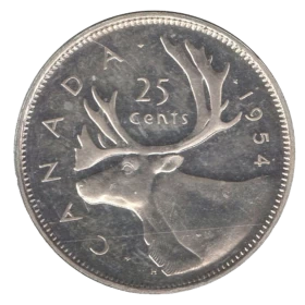 1954 Canadian 25-Cent Caribou Silver Quarter Coin ( VG)