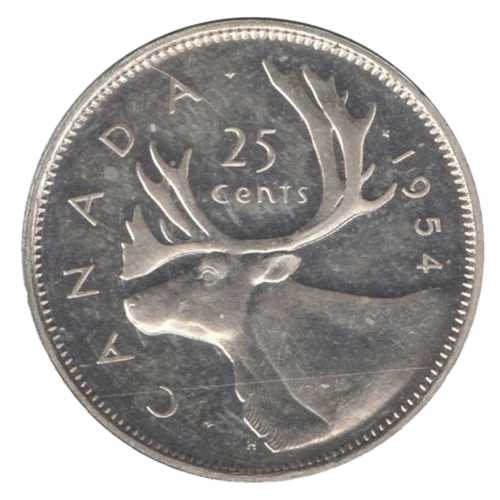 1954 Canadian 25-Cent Caribou Silver Quarter Coin ( VG)