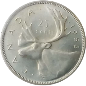 1956 Canadian 25-Cent Caribou Silver Quarter Coin (Uncirculated)