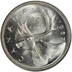 1957 Canadian 25-Cent Caribou Silver Quarter Coin (VF or better)