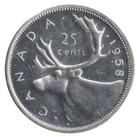 1958 Canadian 25-Cent Caribou Silver Quarter Coin (Uncirculated)