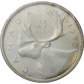 1959 Canadian 25-Cent Caribou Silver Quarter Coin ( Uncirculated)