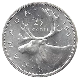 1961 Canadian 25-Cent Caribou Silver Quarter Coin ( Uncirculated)