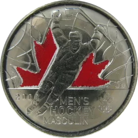 2009 Canadian 25-Cent Golden Moments: Men's Ice Hockey Coloured Quarter Coin - "Raised 2" Variety-BU