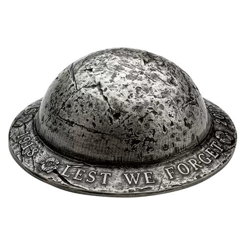 2018 (1918-) Canadian $25 Lest We Forget Helmet-shaped 1.5 oz Fine Silver Coin