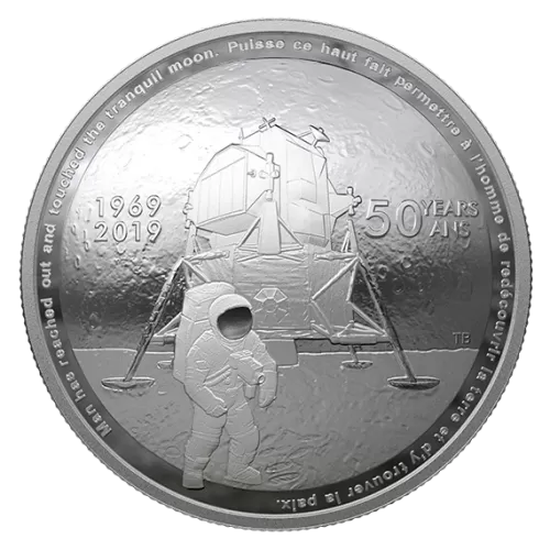 2019 (1969-) Canadian $25 Apollo 11 Moon Landing 50th Anniv Fine Silver Convex Coin