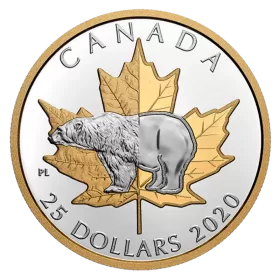 2020 Canadian $25 Timeless Icons: Polar Bear - 1 oz Fine Silver Gold-plated Piedfort Coin