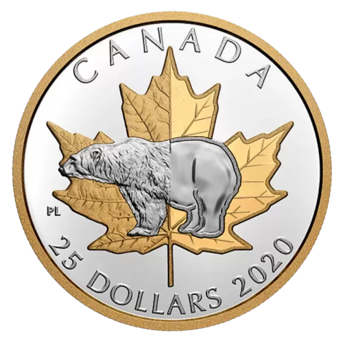 2020 Canadian $25 Timeless Icons: Polar Bear - 1 oz Fine Silver Gold-plated Piedfort Coin