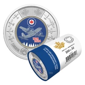 2024 (1924-) Canada $2 RCAF 100th Anniversary of the Royal Canadian Air Force Colourized Toonie Special Wrap Coin Roll