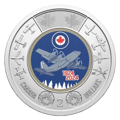 2024 (1924-) Canada $2 RCAF 100th Anniversary of the Royal Canadian Air Force Colourized Toonie Coin (Brilliant Uncirculated)