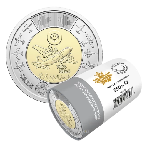 2024 (1924-) Canada $2 RCAF 100th Anniversary of the Royal Canadian Air Force Non-colourized Toonie Special Wrap Coin Roll