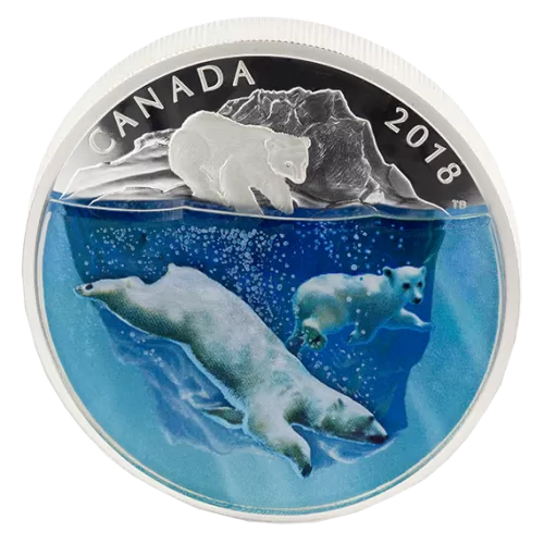 2018 Canadian $30 Dimensional Nature: Polar Bears - 2 oz Fine Silver Coin