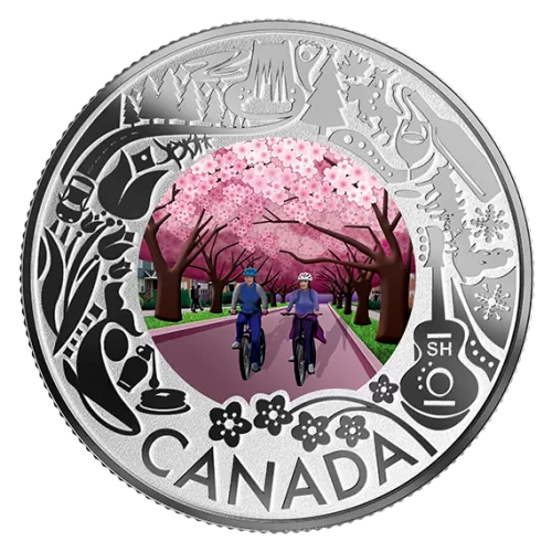 2019 Canadian $3 Cherry Blossoms: Celebrating Canadian Fun and Festivities - Fine Silver Coloured Coin