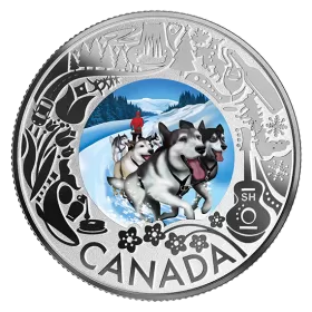 2019 Canadian $3 Dogsledding: Celebrating Canadian Fun and Festivities - Fine Silver Coloured Coin
