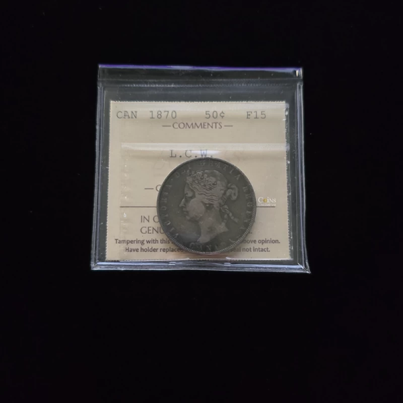 1870 Canada 50 Cent Queen Victoria Coin ICCS Graded F15 LCW