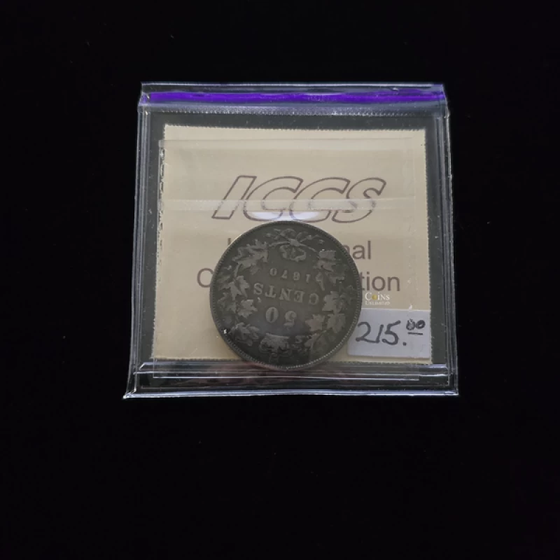 1870 Canada 50 Cent Queen Victoria Coin ICCS Graded F15 LCW