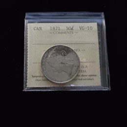 1871 Canada 50 Cent Queen Victoria Coin ICCS Graded VG-10