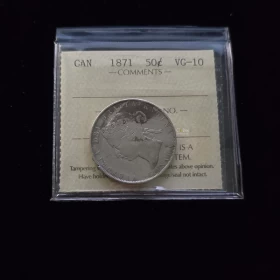 1871 Canada 50 Cent Queen Victoria Coin ICCS Graded VG-10