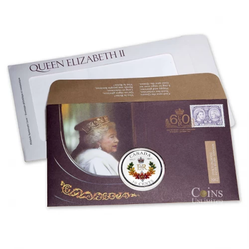 2012 (1952-) Canada 50-cent Queen Elizabeth II Diamond Jubilee Philatelic Numismatic Cover Colourized Coin & $2 Stamp Set (Limited Edition)