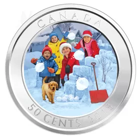 2018 Canadian 50-Cent 3D Snowball Fight Holiday Lenticular Coin