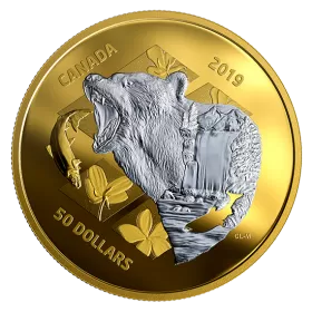 2019 Canadian $50 Inner Nature: Grizzly Bear - 5 oz Fine Silver & Gold-plated Coin