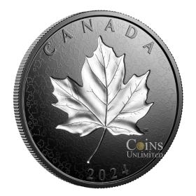 2024 Canadian $50 Maple Leaves in Motion - 5 oz Fine Silver Coin with Rhodium Plating