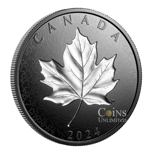 2024 Canadian $50 Maple Leaves in Motion - 5 oz Fine Silver Coin with Rhodium Plating