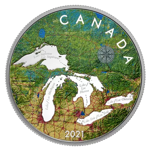 2021 Canadian $50 Great Lakes - 5 oz Fine Silver Coloured Coin