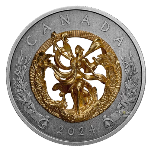 2024 Canada $50 Allegory of Freedom - 5 oz Fine Silver Coin with Gold Plating